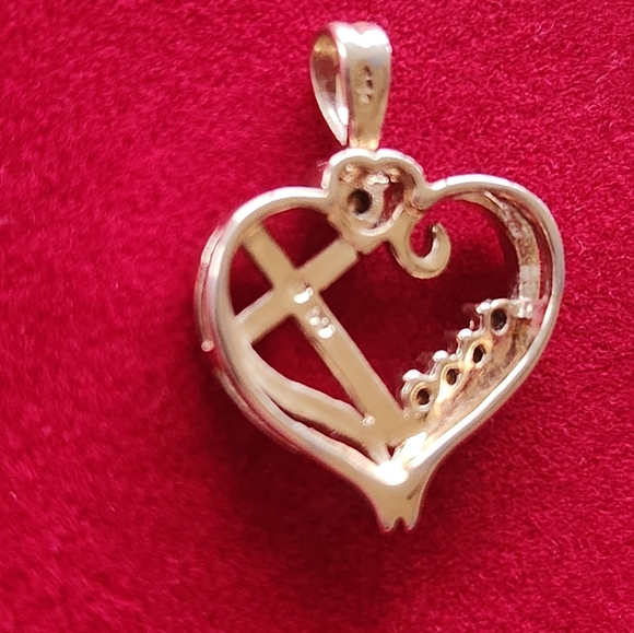925 STERLING SILVER GOLD VERMEIL, GEMSTONE OC HEART, CROSS PENDANT 23MM, 1.5 GR - Picture 5 of 7